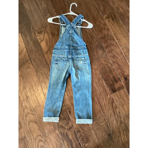 Gap Denim Overalls Girls Distressed Roll‎ Cuff Hem Bib Pockets Blue Size Small - Picture 5 of 11